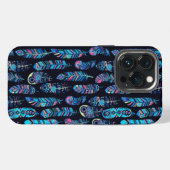 Schwarz-Türkis-Feder-Muster iPhone Hülle (Rückseite (Horizontal))