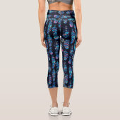 Schwarz-Türkis-Federmuster Capri Leggings (Rückseite)