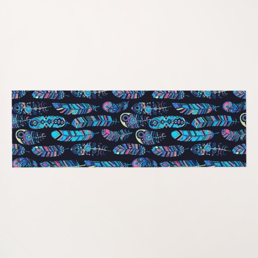 Schwarz-Türkis-Federmuster Yogamatte (Rückseite (Horizontal))