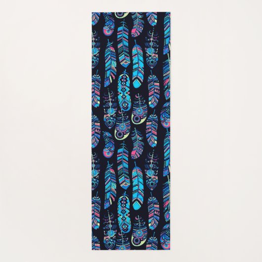 Schwarz-Türkis-Federmuster Yogamatte (Rückseite)