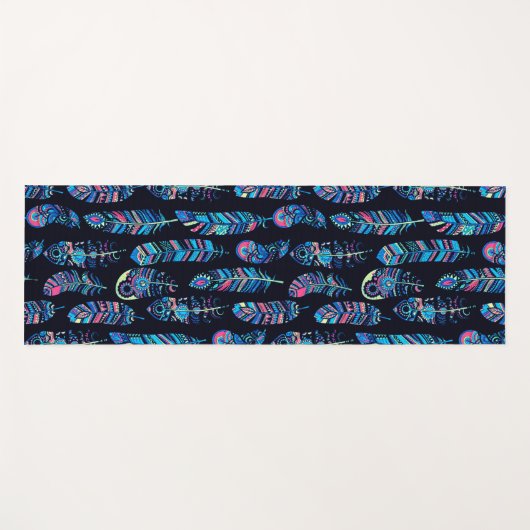 Schwarz-Türkis-Federmuster Yogamatte (Vorderseite (Horizontal))