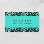 Schwarz-Türkis Glamour Leopard Spots Visitenkarte (Rückseite)