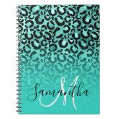 Schwarz-Türkis-Leopard-Spots Ombre Monogram Notizblock (Vorderseite)