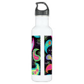 Schwarz Türkis Modernes Paisley Muster Monogram Trinkflasche (Rückseite)