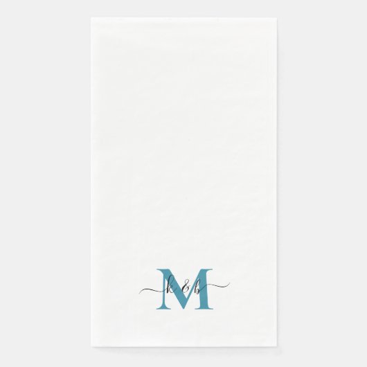 Schwarz & Türkis Monogramm Swash-Schrift Weiß Serviette (Vorderseite)