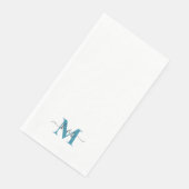 Schwarz & Türkis Monogramm Swash-Schrift Weiß Serviette (Ecke)