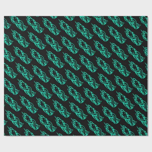 Schwarz Türkis Niedlich Unicorn Muster Magisch Geschenkpapier (Flach)