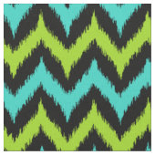 Schwarz, Türkis und grünes Zigzag Ikat-Muster Stoff (Nahaufnahme)