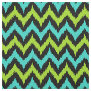 Schwarz, Türkis und grünes Zigzag Ikat-Muster Stoff