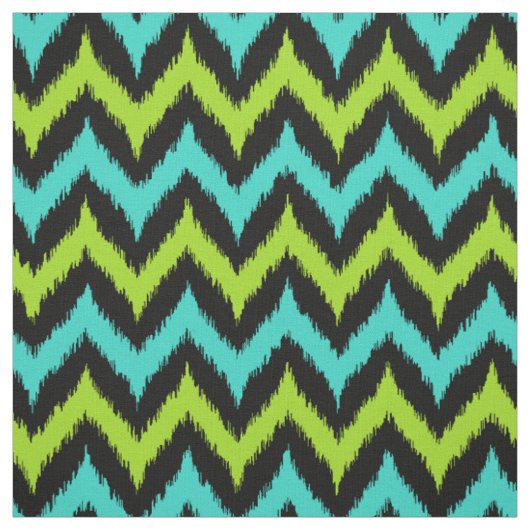 Schwarz, Türkis und grünes Zigzag Ikat-Muster Stoff (Muster)