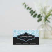 Schwarz-Türkis-Weiß-Damast-Interieur Visitenkarte (Stehend Vorderseite)