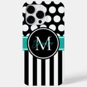 Schwarz-Türkis-Weißstreifen-Polka-Dot-Monogramm Case-Mate iPhone Hülle (Rückseite)