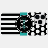 Schwarz-Türkis-Weißstreifen-Polka-Dot-Monogramm Case-Mate iPhone Hülle (Rückseite (Horizontal))