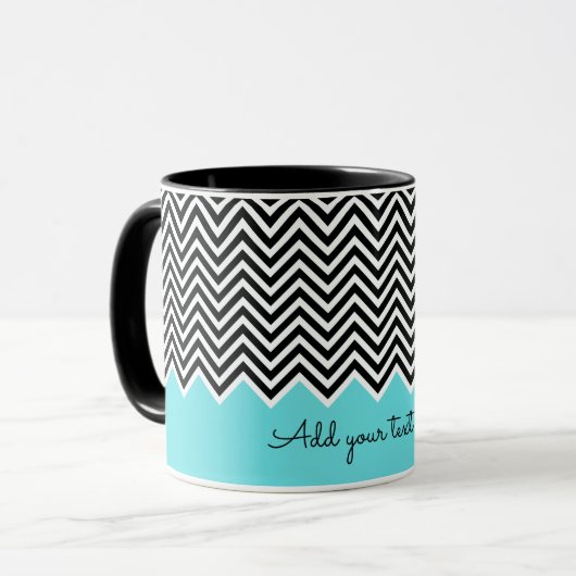 Schwarz/Türkisch Moderner Zickzack, benutzerdefini Tasse (Vorderseite Links)