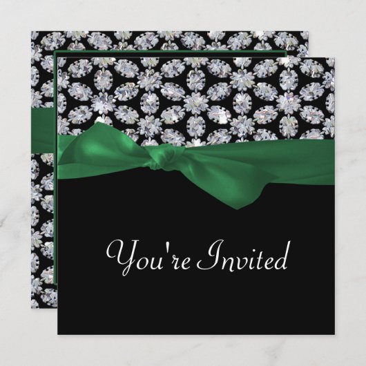 Schwarz-u. Diamant-Mosaik-Grün-Bogen-Hochzeit Einladung (Vorne/Hinten)