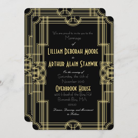Schwarz-u. Goldeinladungen Einladung (Vorne/Hinten)