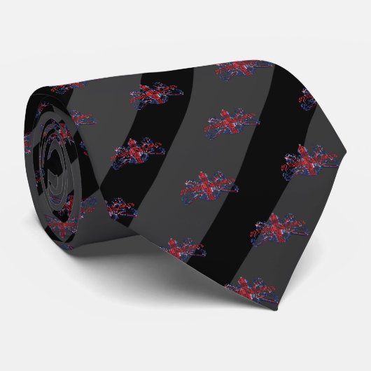 Schwarz-u. Holzkohlen-Grau-Streifen rotes U.J. Krawatte (Gerollt)