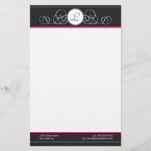 Schwarz-u. Pink-Monogramm-Briefpapier Briefpapier