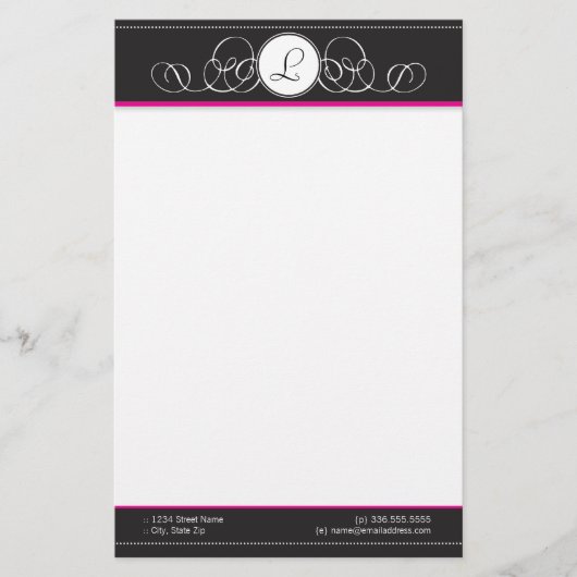 Schwarz-u. Pink-Monogramm-Briefpapier Briefpapier (Vorderseite)