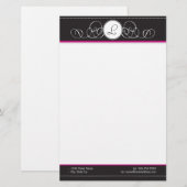 Schwarz-u. Pink-Monogramm-Briefpapier Briefpapier (Vorne/Hinten)