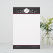 Schwarz-u. Pink-Monogramm-Briefpapier Briefpapier (Stehend Vorderseite)
