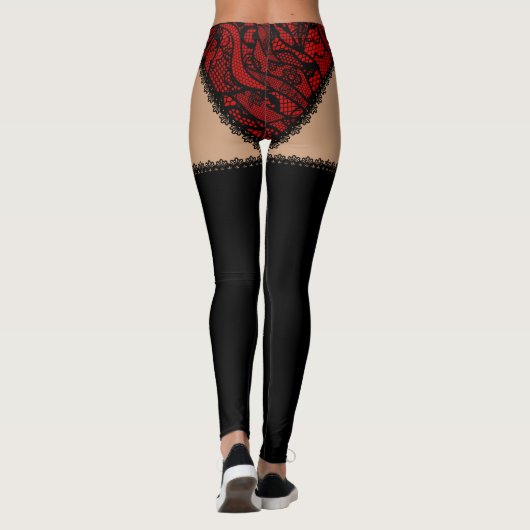 Schwarz u. rot schnüren Sie sich oben Leggings (Rückseite)