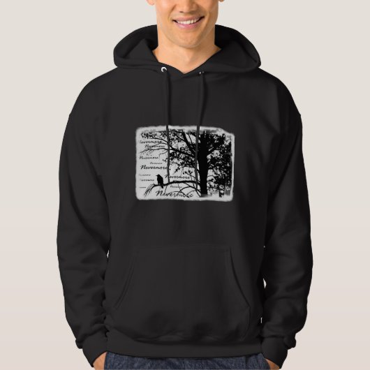 Schwarz u. Weiß Raven Nevermore Silhouette-Baum Hoodie (Vorderseite)
