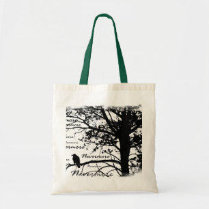 Schwarz u. Weiß Raven Nevermore Silhouette-Baum Tragetasche