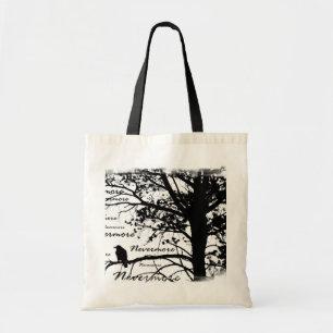 Schwarz u. Weiß Raven Nevermore Silhouette-Baum Tragetasche