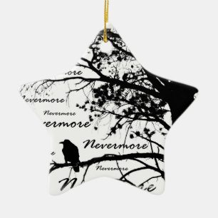 Schwarz u. Weiß Raven Nevermore Silhouette Keramik Ornament