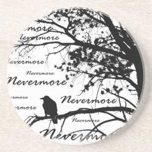 Schwarz u. Weiß Raven Nevermore Silhouette Untersetzer