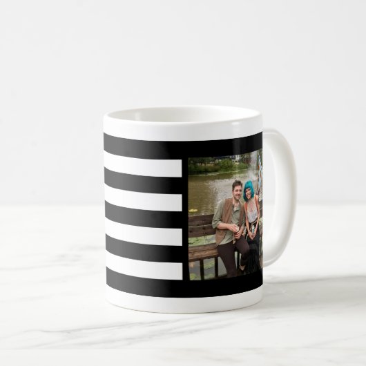 Schwarz u. Weiß Stripes Lilien-Foto Kaffeetasse (VorderseiteRechts)