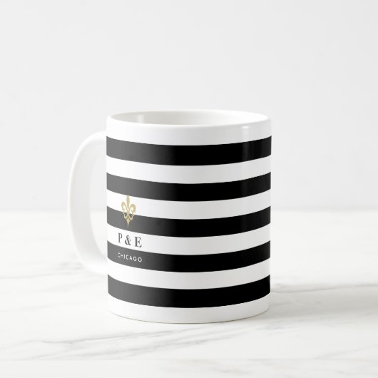 Schwarz u. Weiß Stripes Lilien-Foto Kaffeetasse (Vorderseite Links)