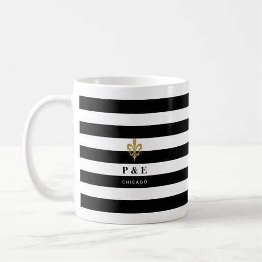 Schwarz u. Weiß Stripes Lilien-Foto Kaffeetasse (Links)