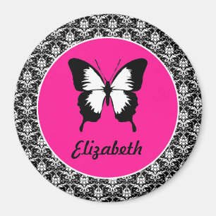 Schwarz u. weiß u. rosa mit Flügeln Magnet