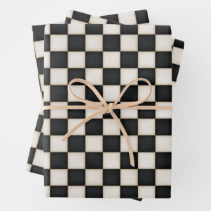Schwarz und antikes Weiß kariert Geschenkpapier Set