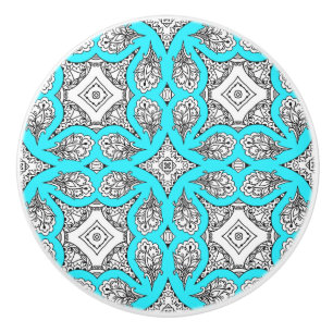 Schwarz und Aqua Blue Mandala Dekorative Keramikknauf