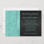 Schwarz und Aqua Floral, Jewels Hochzeitseinladung Einladung (Rückseite)