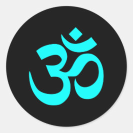 Schwarz und Aqua Om Symbol Runder Aufkleber