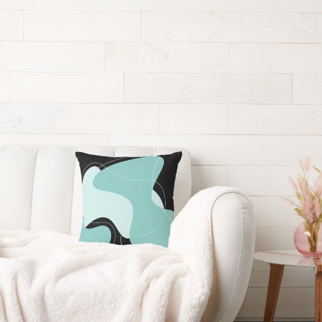 Schwarz und Aquamarin Abstrakt Kissen (Liege)