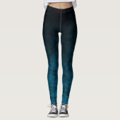 Schwarz und Aquamarin Grunge Ombre Textur Leggings (Vorderseite)