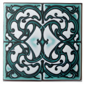 Schwarz und Aquamarin in weißem toskanischem Stil Fliese (Vorderseite)