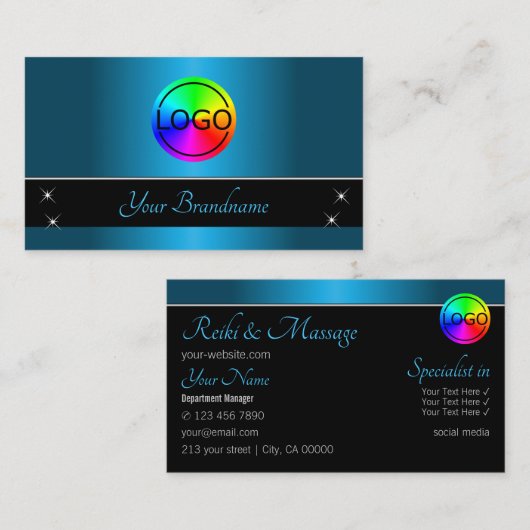 Schwarz und Aquamarin mit Logo Beruflich Visitenkarte (Vorne/Hinten)