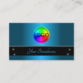 Schwarz und Aquamarin mit Logo Beruflich Visitenkarte (Vorderseite)