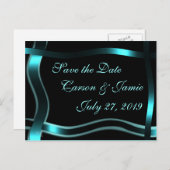 Schwarz und Aquamarin Rett-the-Date-Einladung anpa Ankündigungspostkarte (Vorne/Hinten)