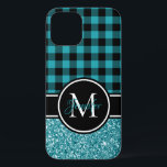 Schwarz und Aquamariner Glitzer Buffalo Kariert Mo Case-Mate iPhone Hülle<br><div class="desc">Schwarz, Weiß und Türkis aquamarines, individuell anpassbares mit Monogramm Design. Oben befindet sich ein anpassbares, kariertes Muster aus schwarzem Lumberjack Gingham oder Büffel. Unten ist ein leicht aquamariner Glitzer Foto. Das Design ist ein Foto, so Imitate Glitzer Textur. Erstellen Sie Ihre eigene personalisierte Monogramm-Hülle. Testen Sie einen anderen Schriftart oder...</div>