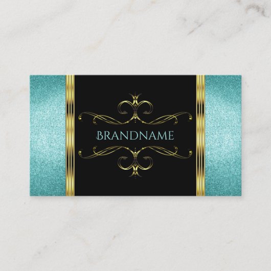 Schwarz und Aquamariner Glitzer Gold Border Verzie Visitenkarte (Vorderseite)
