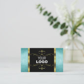 Schwarz und Aquamariner Glitzer - Gold-Dekor mit L Visitenkarte (Stehend Vorderseite)