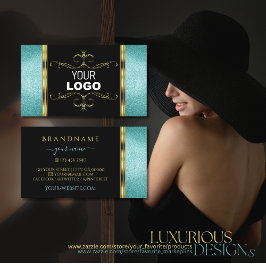 Schwarz und Aquamariner Glitzer - Gold-Dekor mit L Visitenkarte