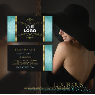 Schwarz und Aquamariner Glitzer - Gold-Dekor mit L Visitenkarte